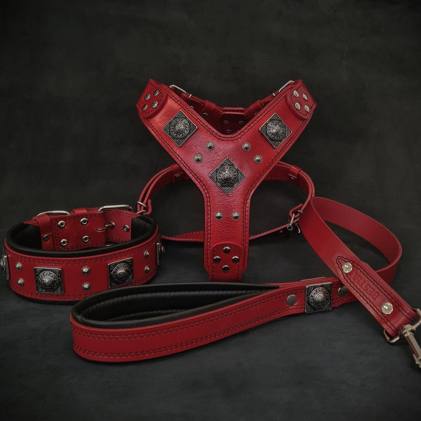BIG dog SET- Harness - collar - lead. Red